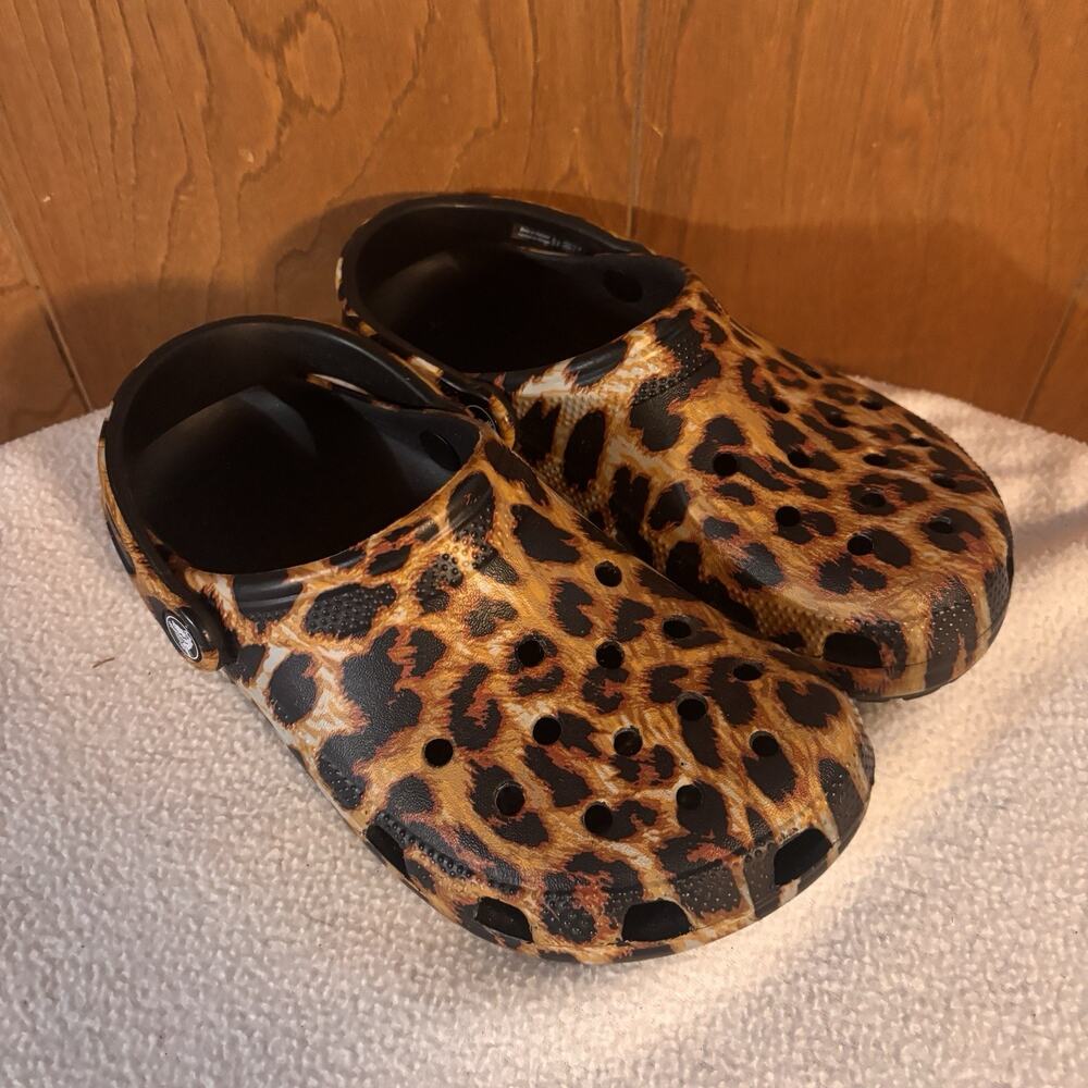 Crocs Animal Print Clog Casual Shoes Black/Brown women’s US Size 7 Leopard